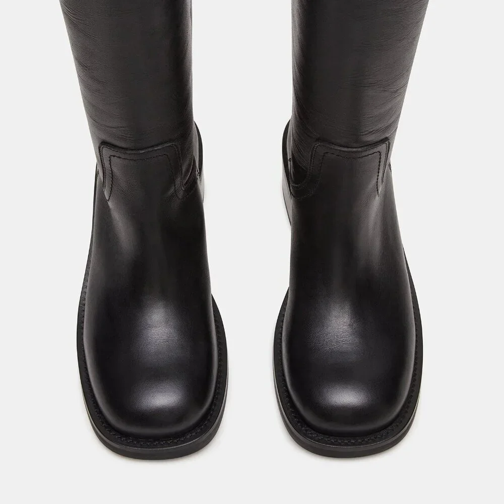 New Womens sz 10 Steve Madden RIGGS BLACK LEATHER BOOTS square shoe fashion - Picture 5 of 8